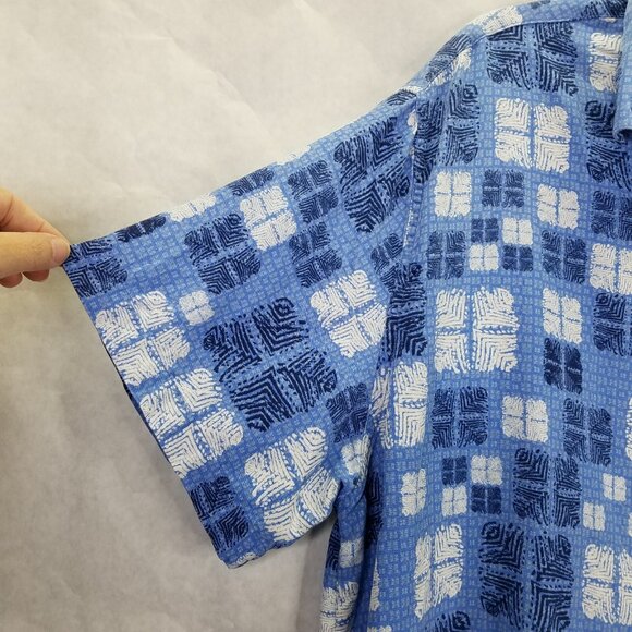 NAT NAST Button Up Shirt Men's XL Silk Blend Blue Square Hawaiian Short Sleeve - Picture 5 of 15
